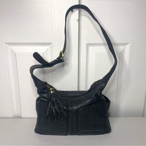 Cabin Creek Black Leather Shoulder Bag With Tassel